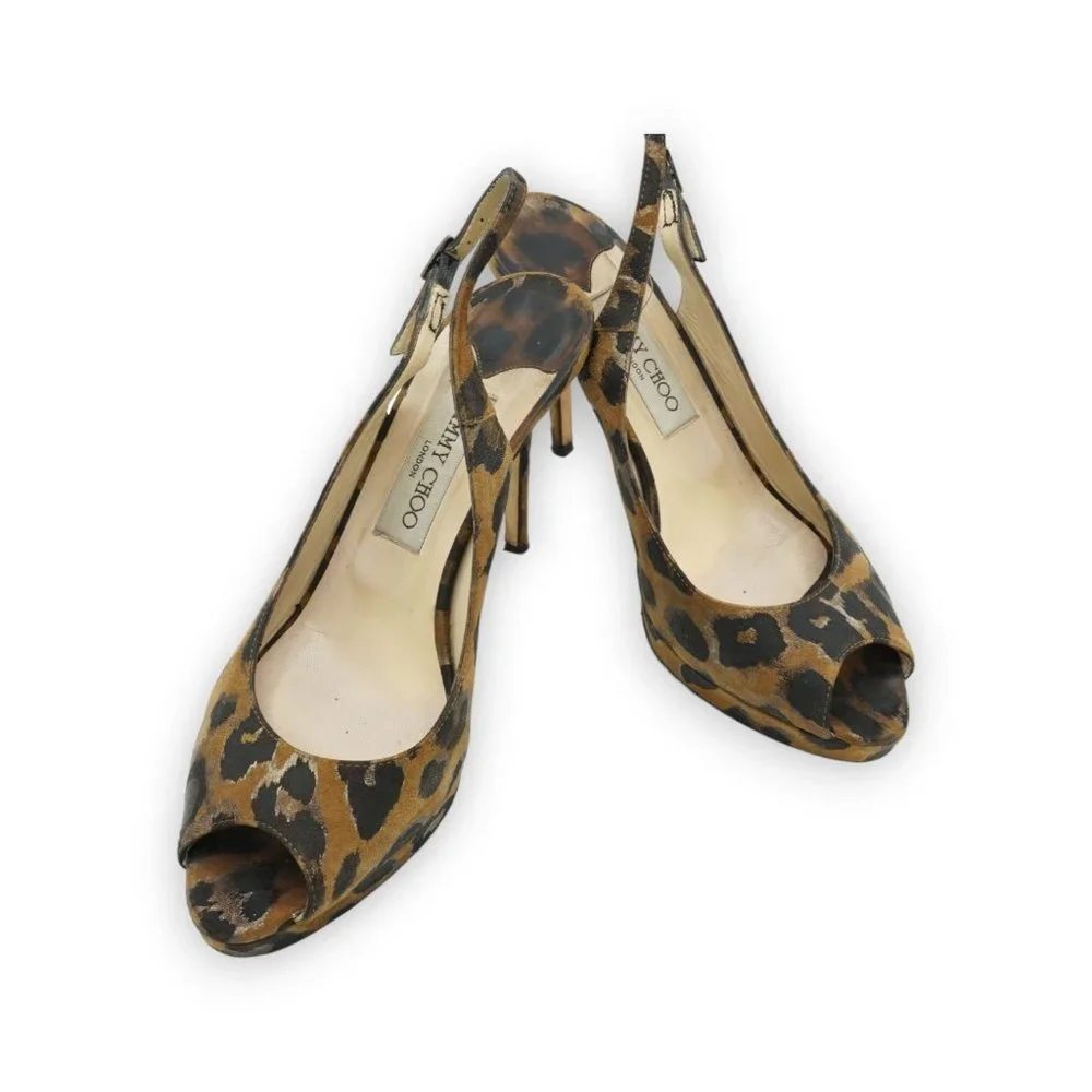 JIMMY CHOO WOMENS LEATHER ANIMAL‎ LEOPARD CHEETAH SLINGBACKS SHOES EUR 38 / US 8